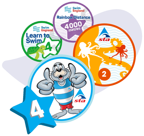 Skills tracking progression badges from the STA and Swim England